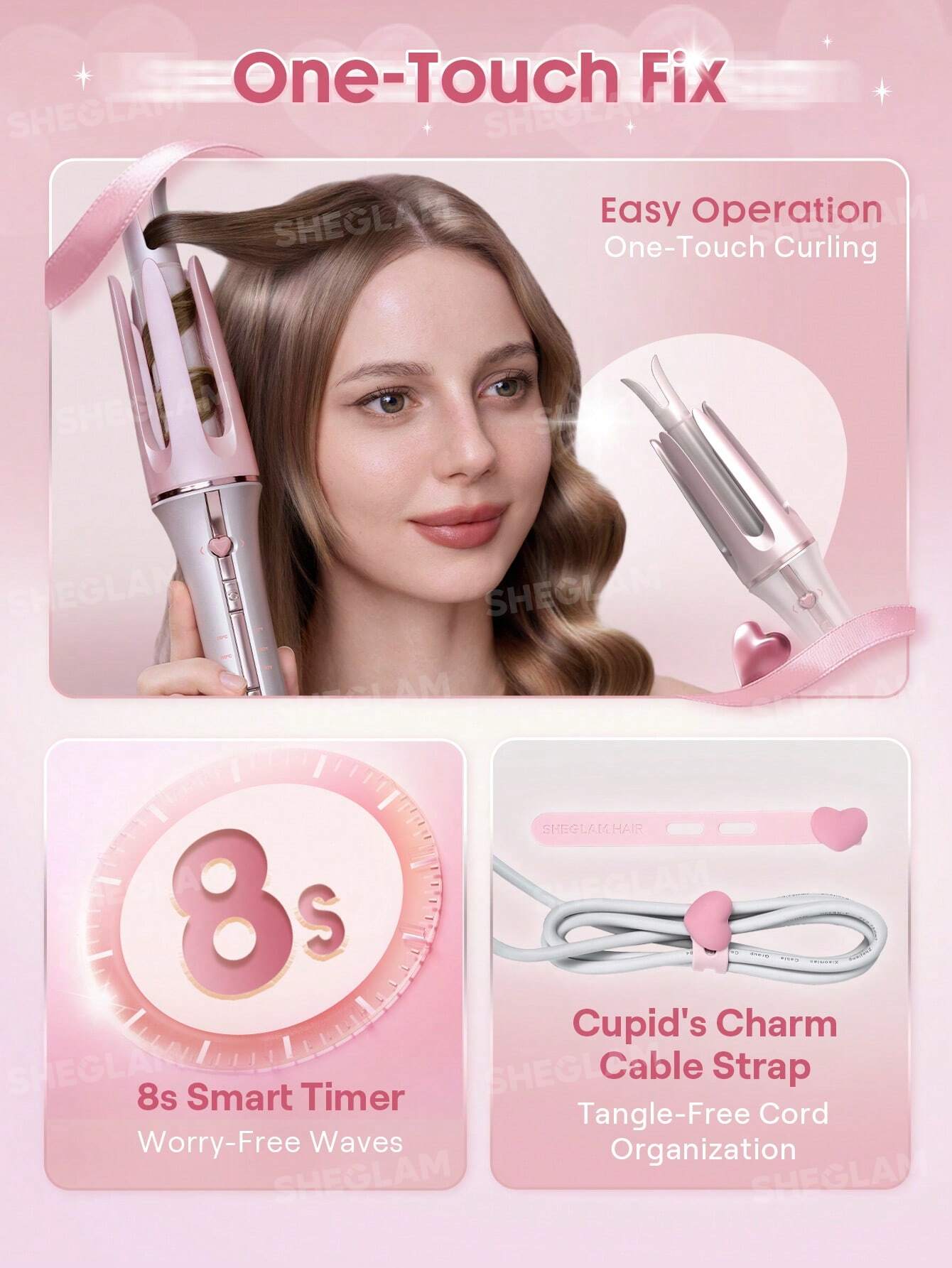 SHEGLAM Haircare Cupid's Charm One-Touch Instant Automatic Curler (32mm) - Baby Pink
