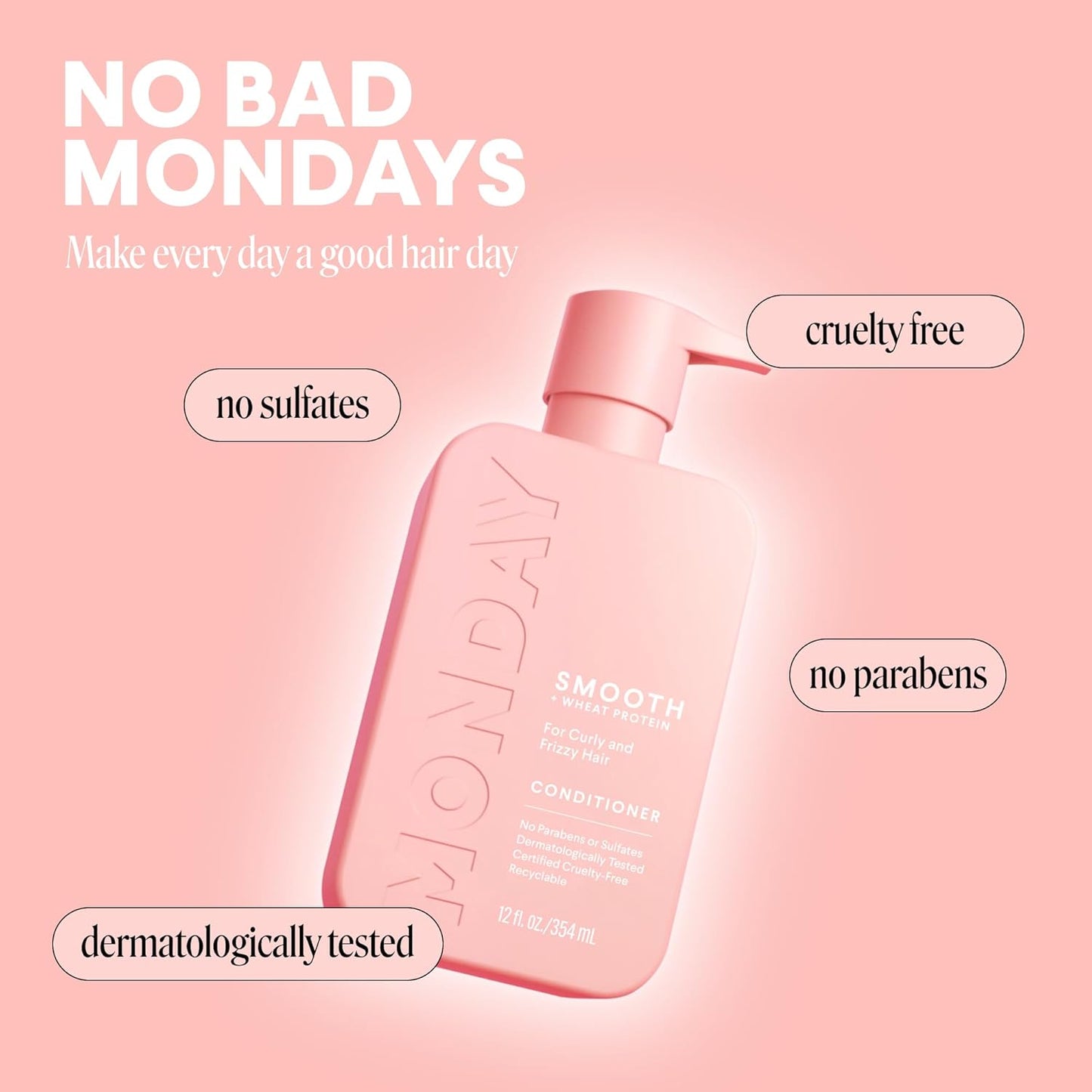 MONDAY Haircare Smooth Conditioner – with Wheat Protein – For Curly & Frizzy Hair – 12 fl oz (354ml)