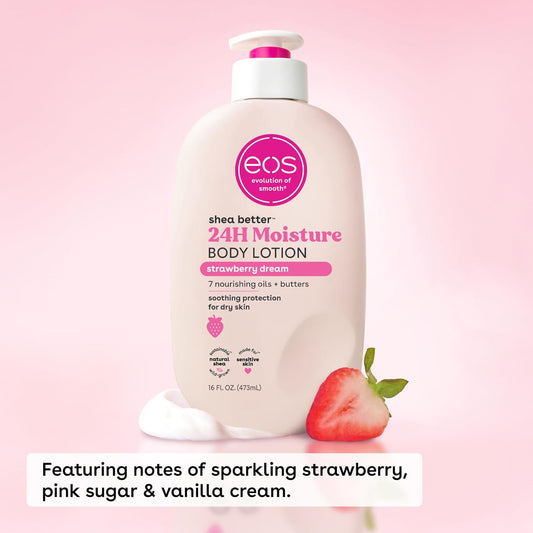 Eos Shea Better 24H Moisture Body Lotion – Strawberry Dream – Soothing Protection for Dry & Sensitive Skin – 16 fl oz (473ml)