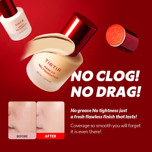 TIRTIR Mask Fit Red Foundation - No Clog No Drag Fresh Flawless Finish Before After