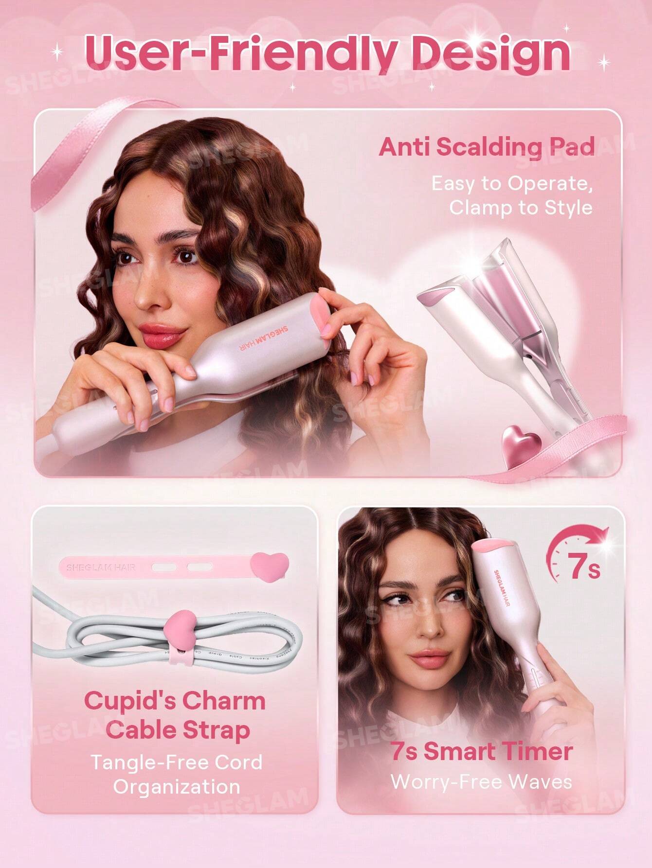 SHEGLAM Cupid's Charm Beach Babe Hair Waver - 25mm (UK Plug) | Deep Wave Crimper