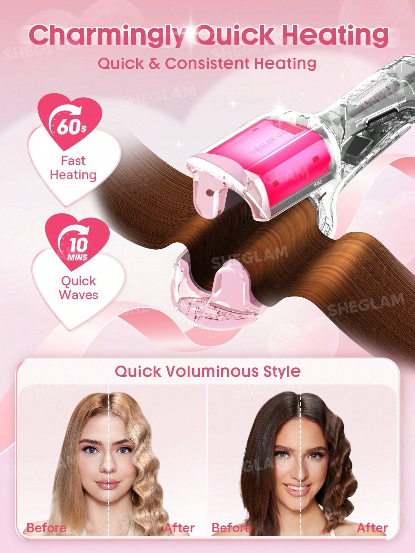 SHEGLAM Cupid's Charm Beach Babe Hair Waver - 25mm (UK Plug) | Deep Wave Crimper
