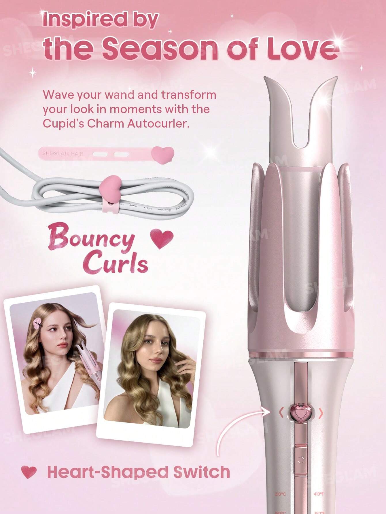 SHEGLAM Haircare Cupid's Charm One-Touch Instant Automatic Curler (32mm) - Baby Pink