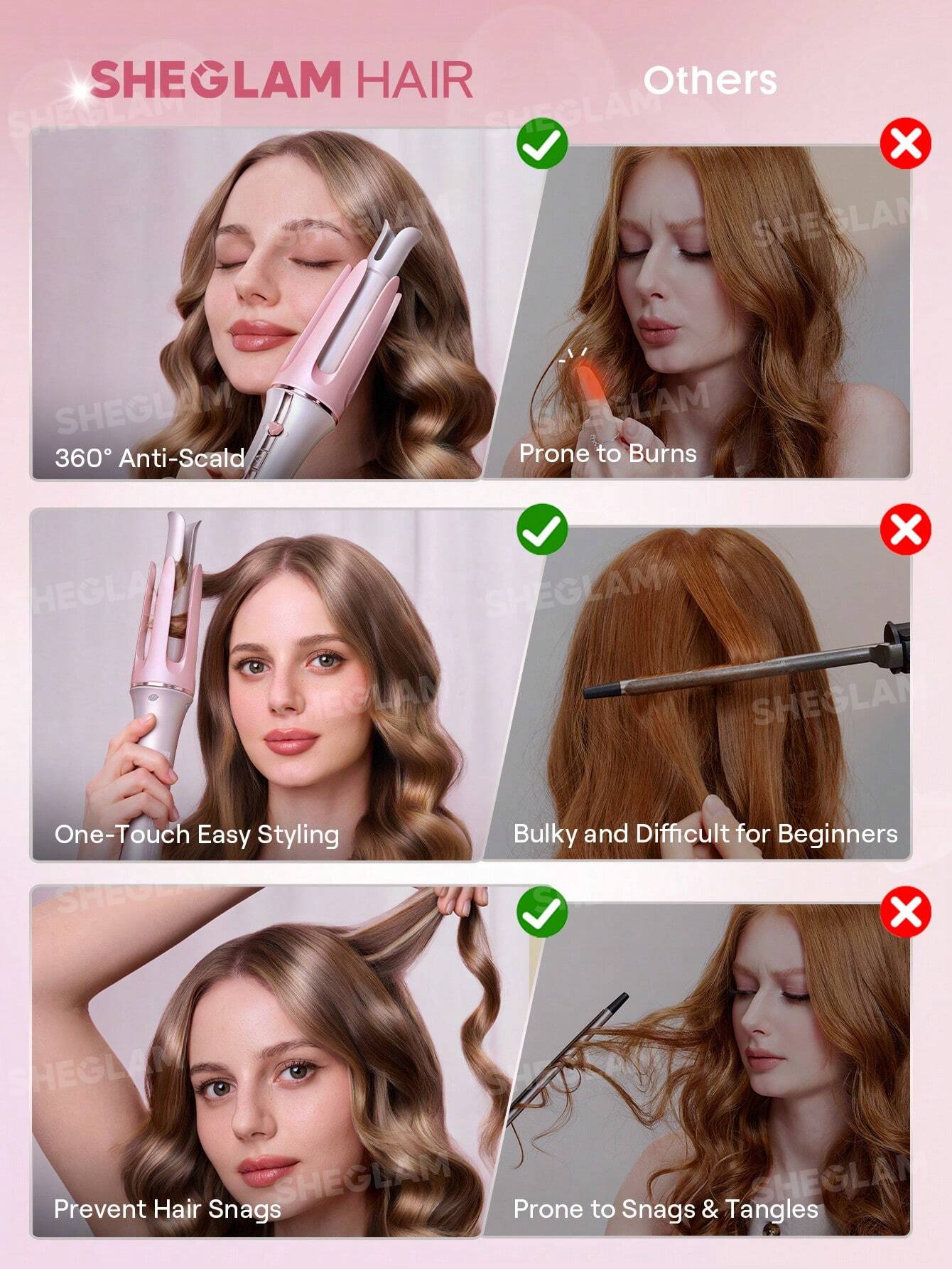 SHEGLAM Haircare Cupid's Charm One-Touch Instant Automatic Curler (32mm) - Baby Pink