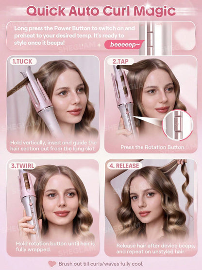 SHEGLAM Haircare Cupid's Charm One-Touch Instant Automatic Curler (25mm) - Baby Pink