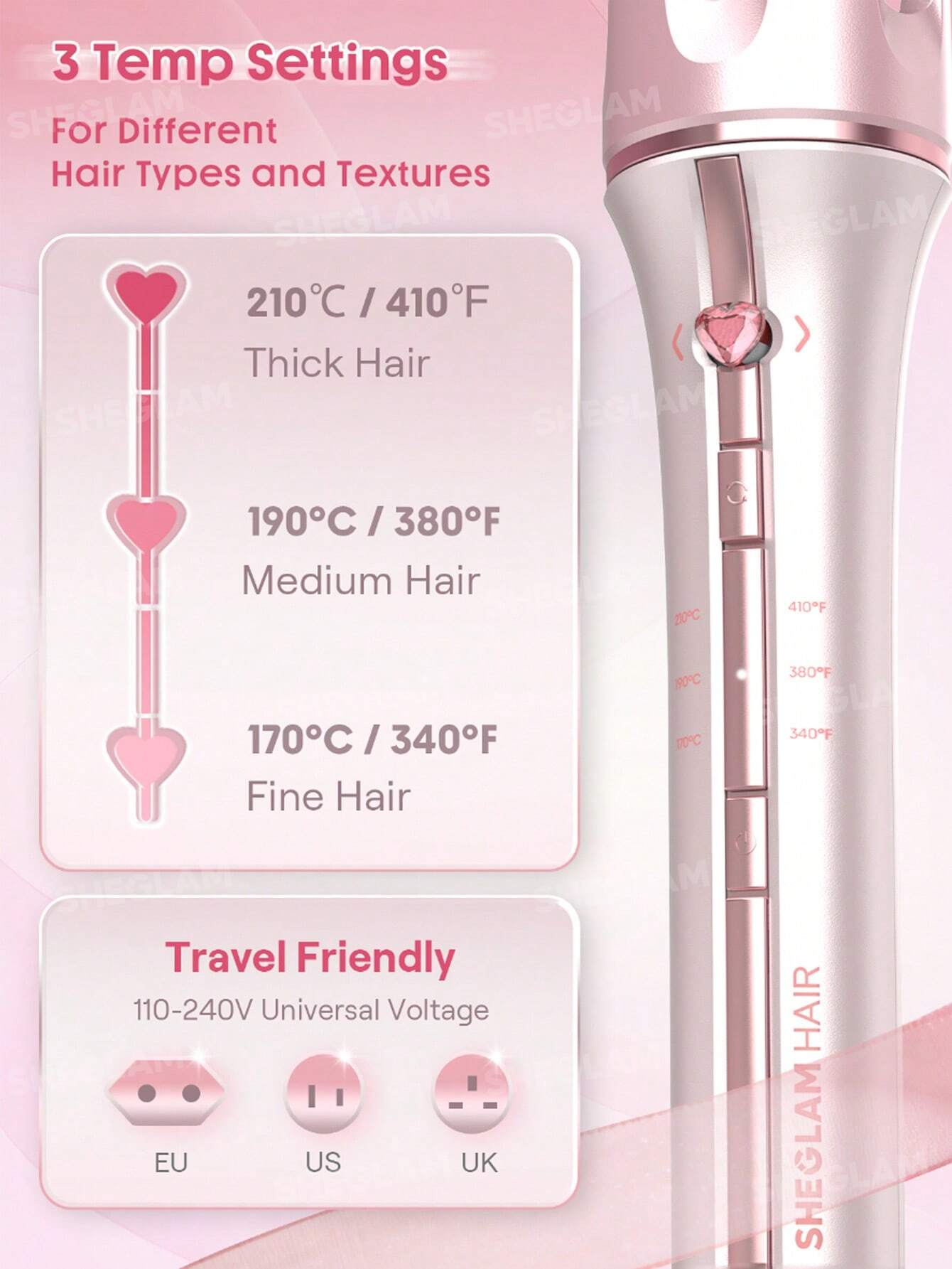 SHEGLAM Haircare Cupid's Charm One-Touch Instant Automatic Curler (25mm) - Baby Pink
