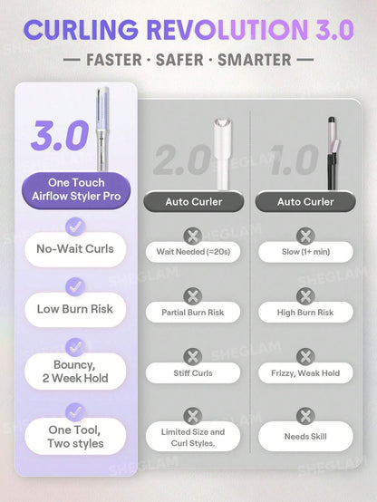 Two size options – 1 inch and 1.25 inch SHEGLAM Airflow Styler Pro curl results comparison