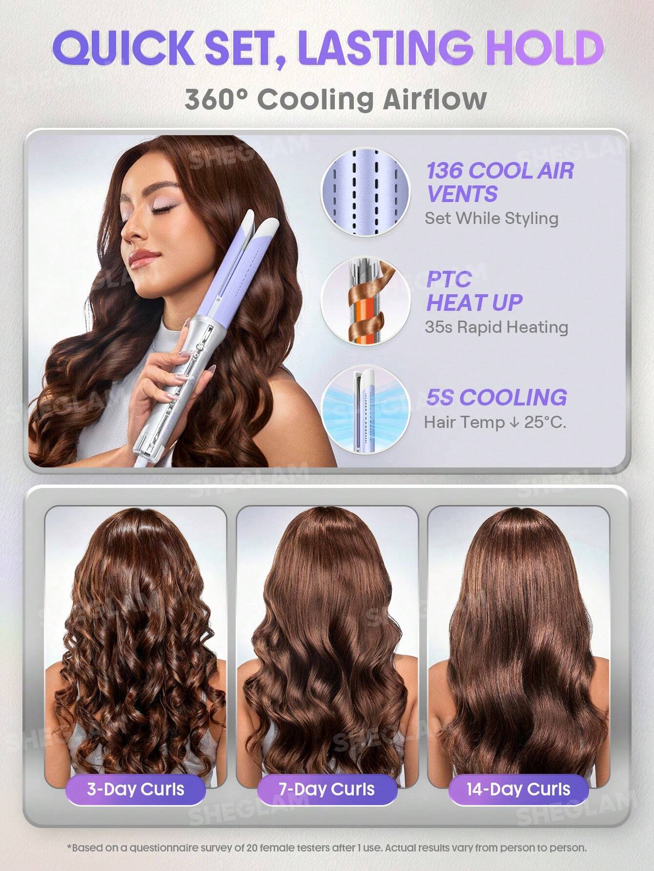 Bouncy salon-style curls created with SHEGLAM 32mm auto-rotating hair curler