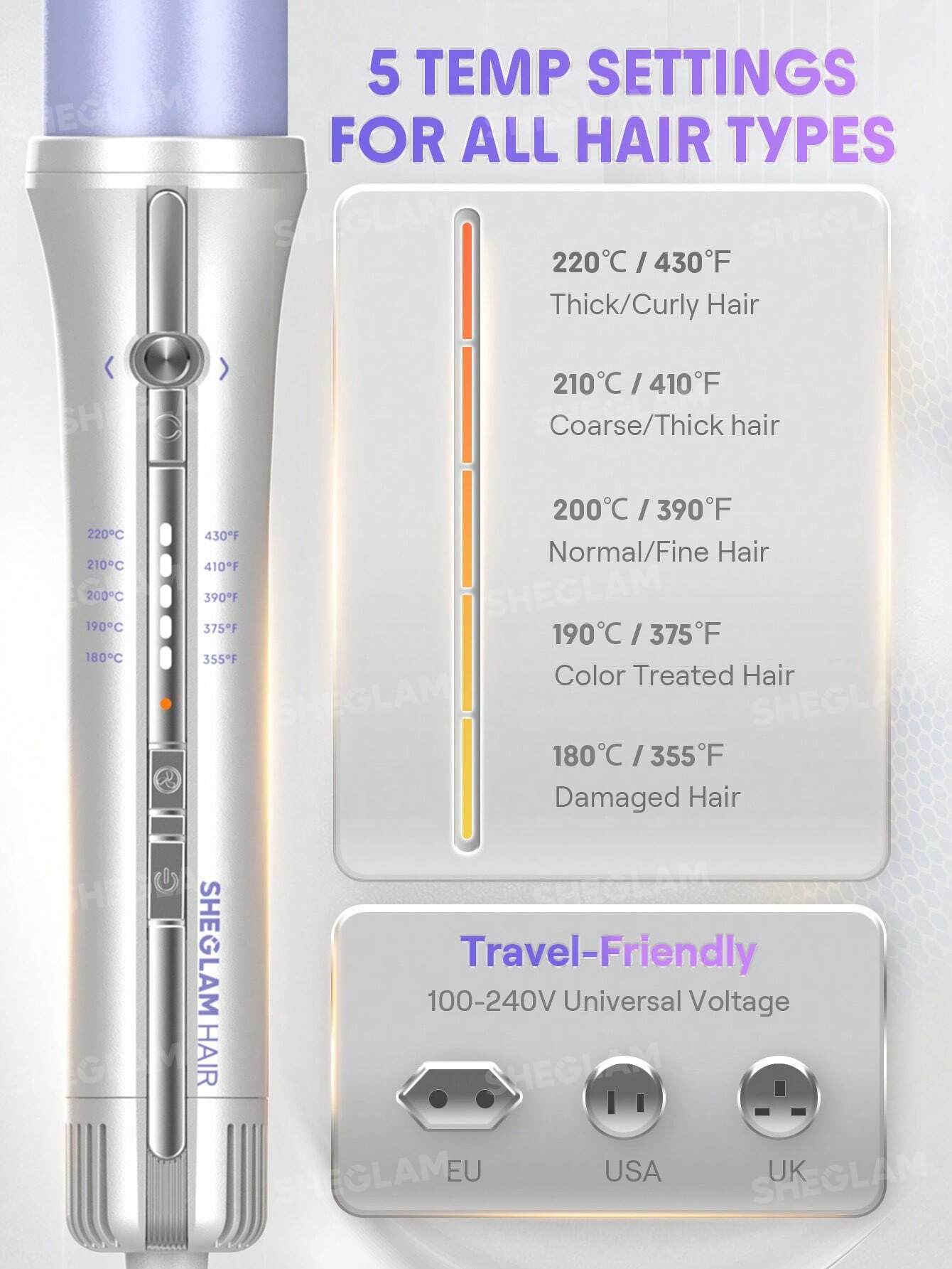 SHEGLAM 32mm hair curler with 360-degree cool airflow vents highlighted