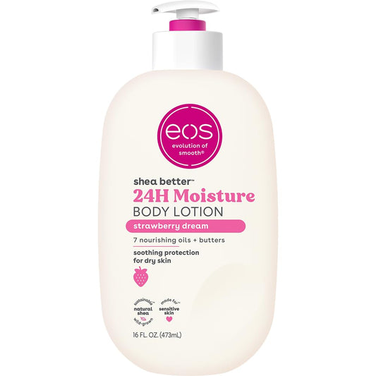 Eos Shea Better 24H Moisture Body Lotion – Strawberry Dream – Soothing Protection for Dry & Sensitive Skin – 16 fl oz (473ml)