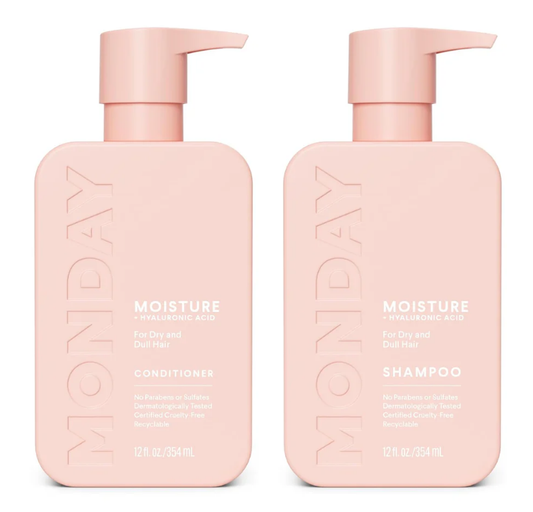 MONDAY Haircare Moisture Shampoo & Conditioner Duo Set (12 fl. oz / 354 ml Each) – With Hyaluronic Acid for Dry and Dull Hair