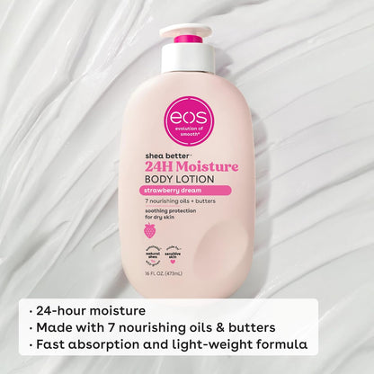 Eos Shea Better 24H Moisture Body Lotion – Strawberry Dream – Soothing Protection for Dry & Sensitive Skin – 16 fl oz (473ml)