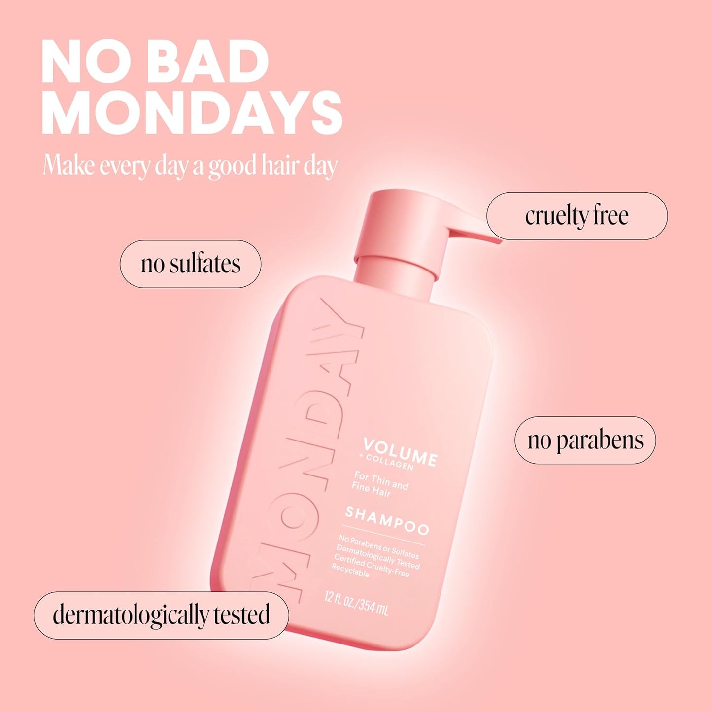 MONDAY Haircare Volume Shampoo – with Collagen – For Thin & Fine Hair – 12 fl oz (354ml)