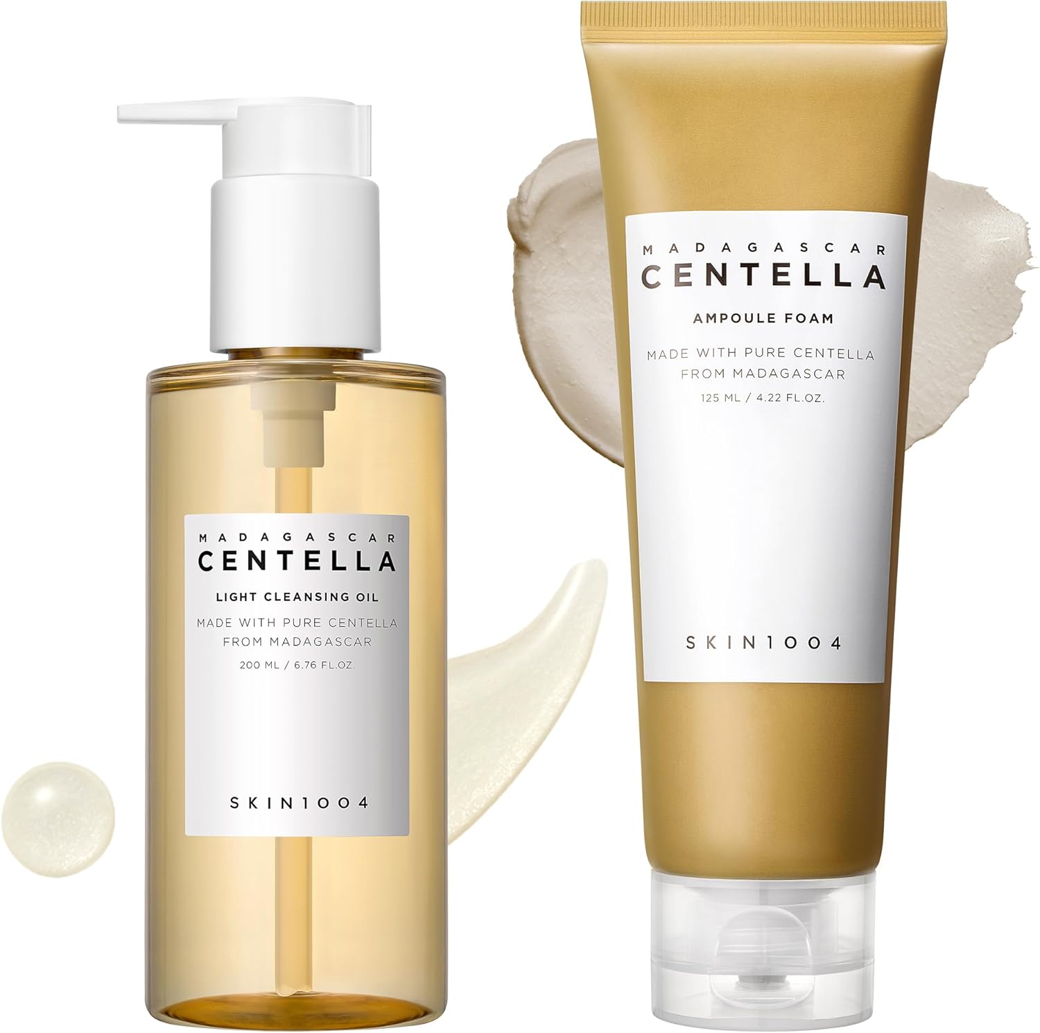 SKIN1004 Madagascar Centella Double Cleansing Duo - Light Cleansing Oil + Ampoule Foam White Background