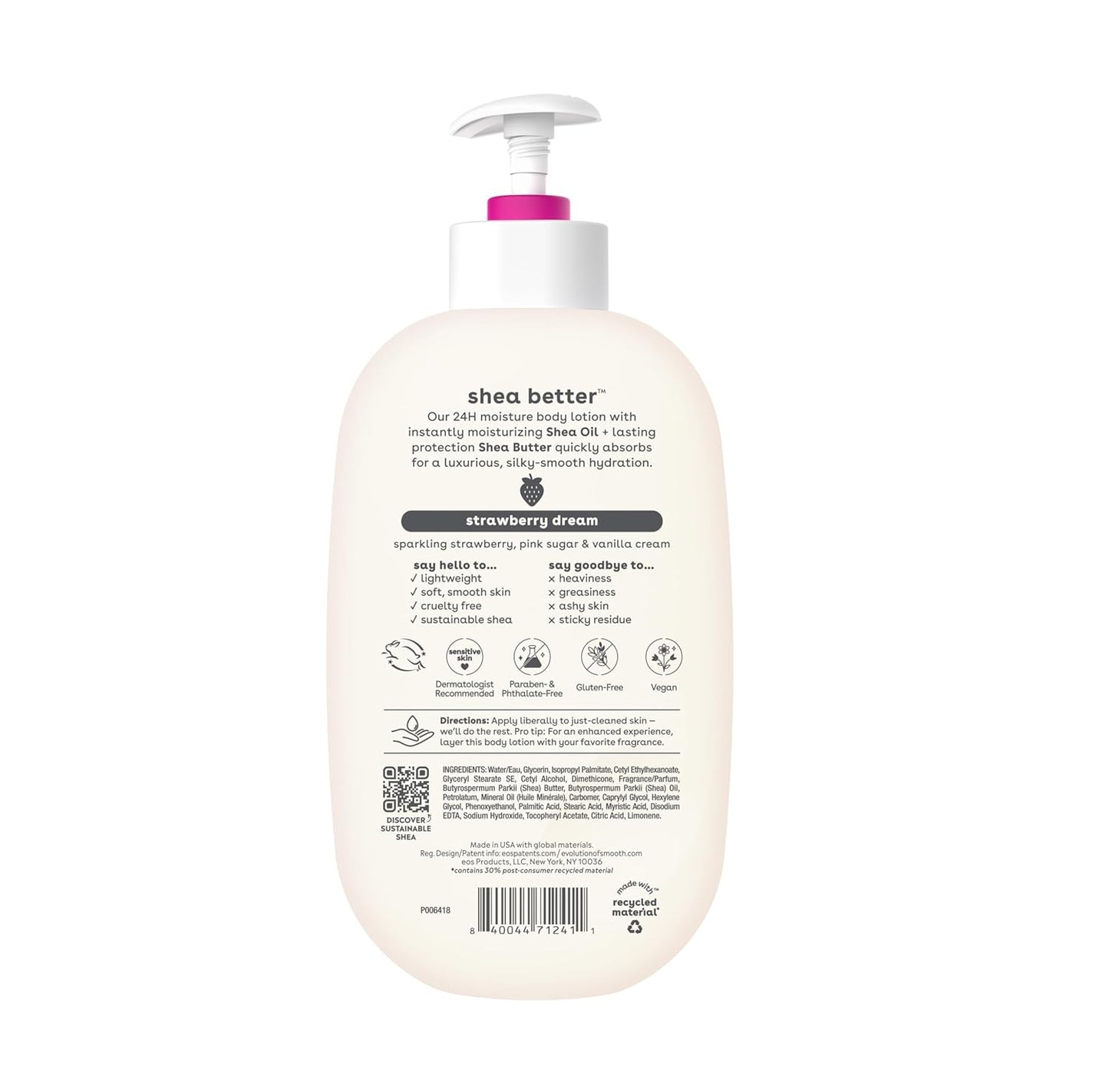 Eos Shea Better 24H Moisture Body Lotion – Strawberry Dream – Soothing Protection for Dry & Sensitive Skin – 16 fl oz (473ml)
