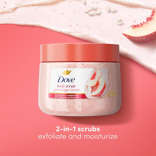 Dove Exfoliating Body Scrub – White Peach & Crushed Rice – Moderate Exfoliation – 15 oz (425g)