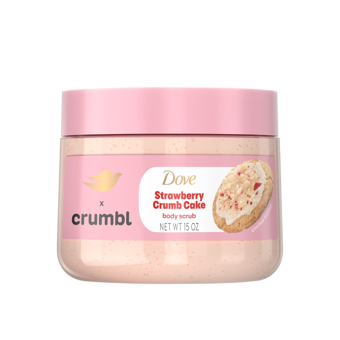 Dove x Crumbl Cookies Limited Edition Body Scrub – Strawberry Crumb Cake Exfoliating Body Polish (15 oz / 425g)