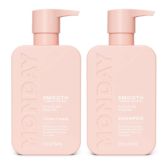MONDAY Haircare Smooth Shampoo & Conditioner Set (12 fl. oz / 354 ml Each) – For Curly and Frizzy Hair with Wheat Protein