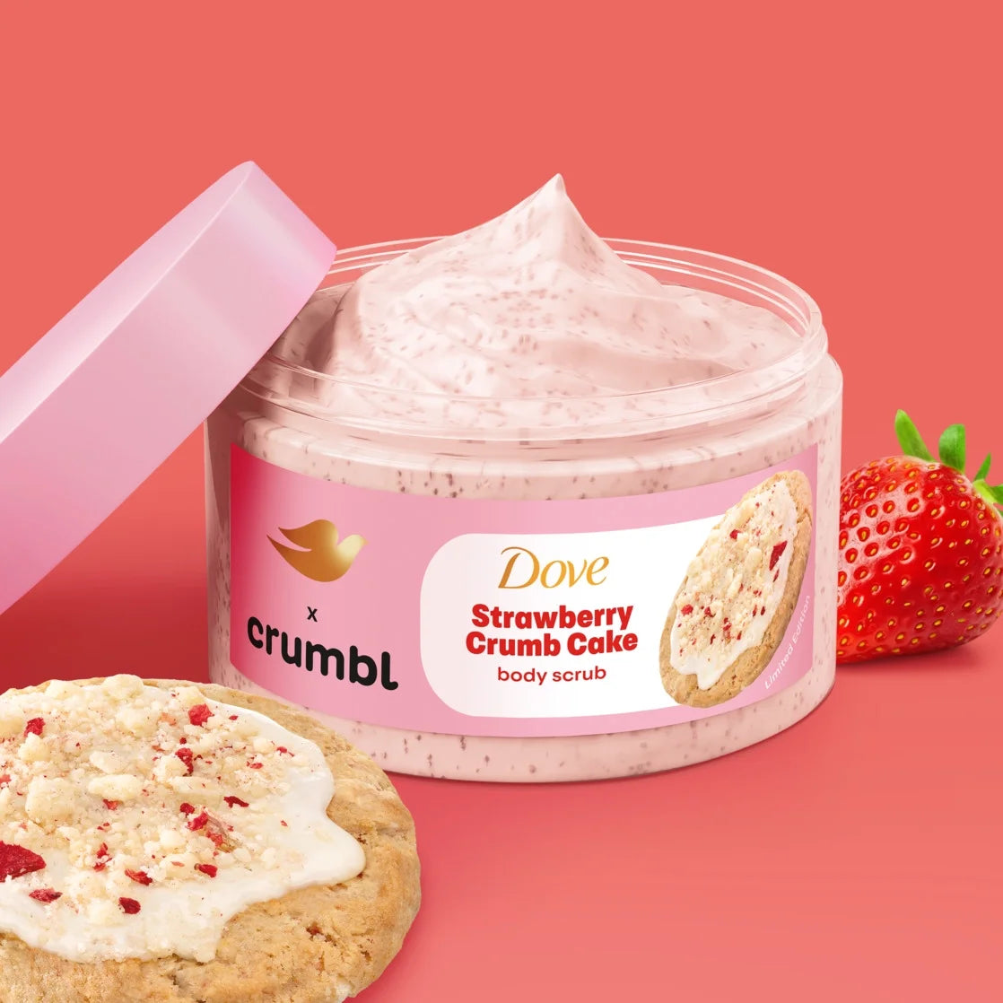 Dove x Crumbl Cookies Limited Edition Body Scrub – Strawberry Crumb Cake Exfoliating Body Polish (15 oz / 425g)