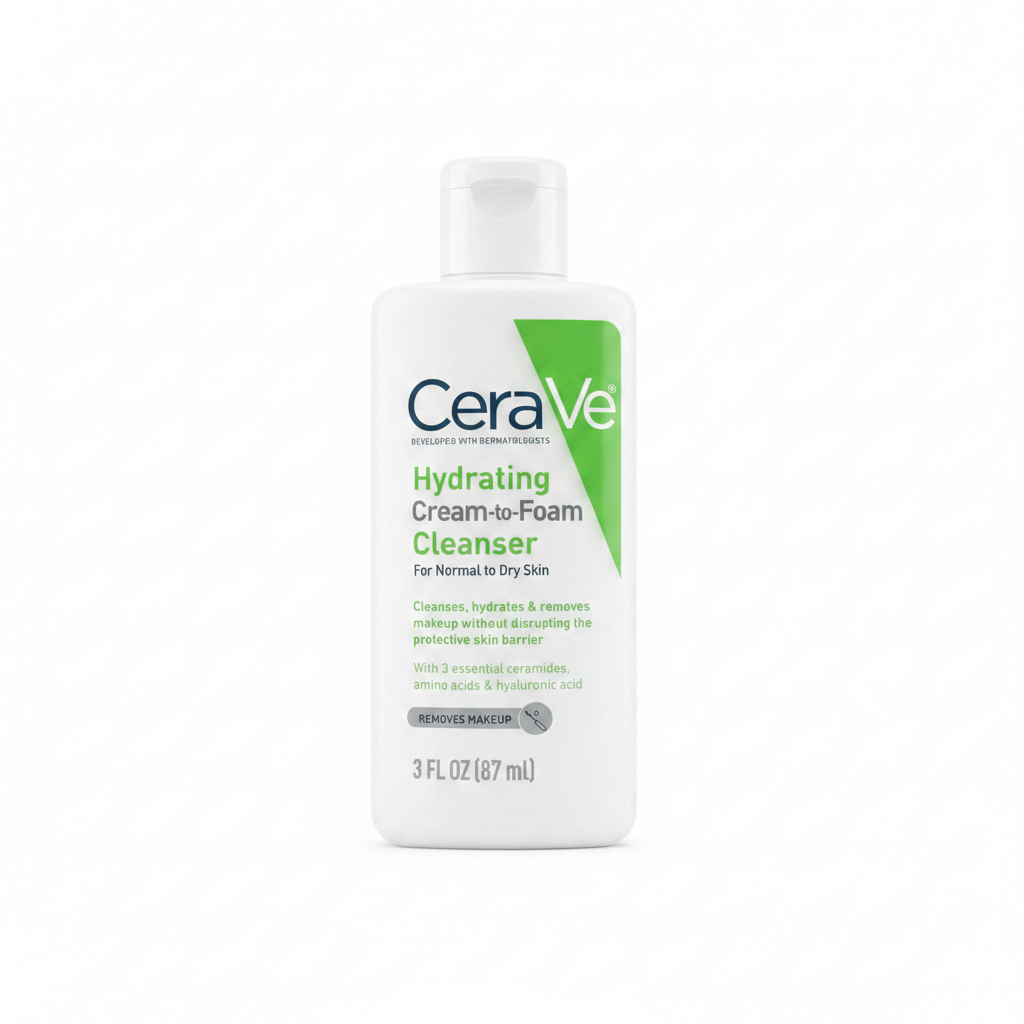 CeraVe Hydrating Cream-to-Foam Cleanser 87ml on pure white background – main product image