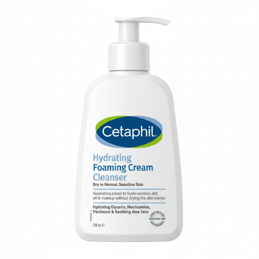 Cetaphil Hydrating Foaming Cream Cleanser 238ml on pure white background – main product image